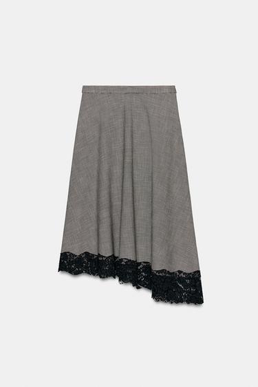HOUNDSTOOTH ASYMMETRIC MIDI SKIRT - Black / Ecru by Zara