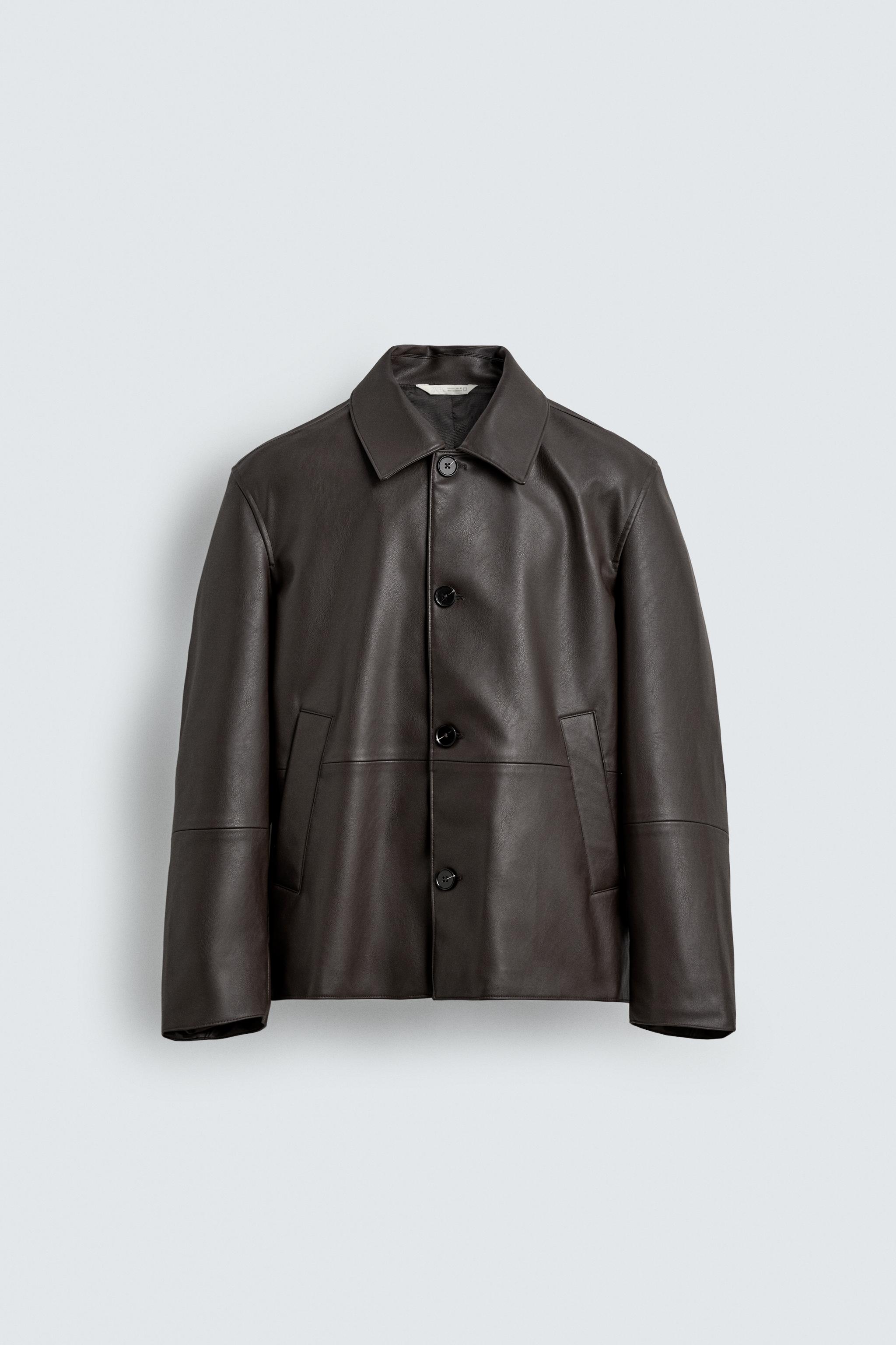 REGULAR FIT FAUX LEATHER OVERSHIRT