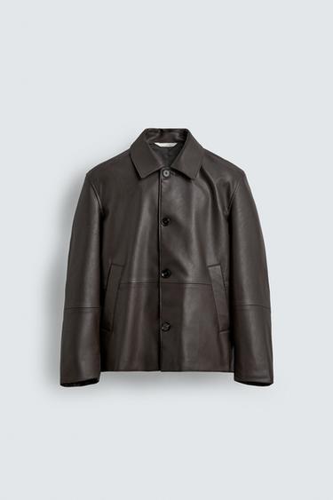 REGULAR FIT FAUX LEATHER OVERSHIRT - Dark brown by Zara