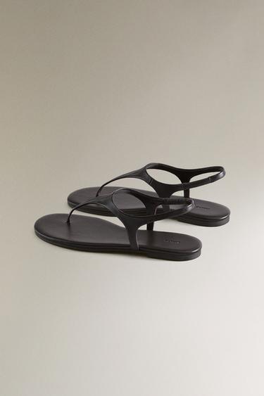 SANDALES PLATES CUIR - Marron de Zara - Image 3