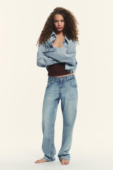 Zara TRF MID-RISE STRAIGHT LEG BELT LOOP JEANS - Blue