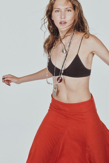 Zara FLARED LONG SKIRT - Red / Coral