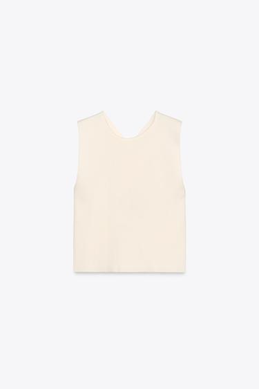 Zara CUT OUT BACK KNIT TOP - Ecru
