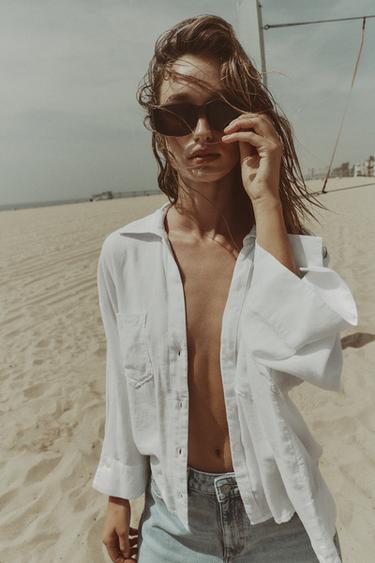 FLUID LINEN BLEND SHIRT - White by Zara