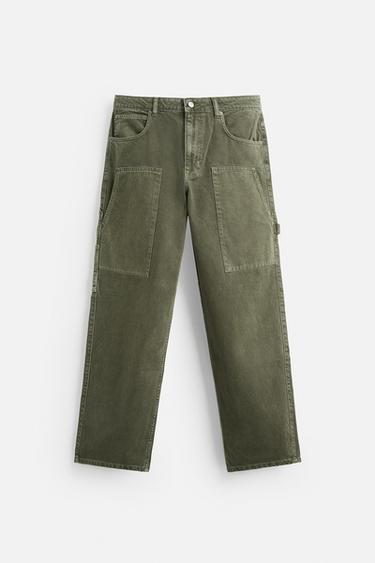 CALÇA COM BOLSO DE CARPINTEIRO - Azul / Verde da Zara