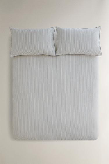 HOUSSE DE COUETTE SEERSUCKER RAYURES PASSEPOIL - Bleu de Zara