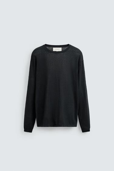 Zara LIGHTWEIGHT 100% HEMP SWEATER - Navy blue - Image 0