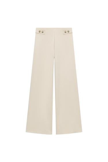 STRAIGHT-LEG PIQUÉ TROUSERS WITH BUTTONS - Ecru by Zara