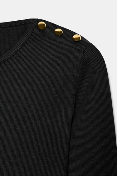 CAMISETA RIB BOTONES - Negro de Zara