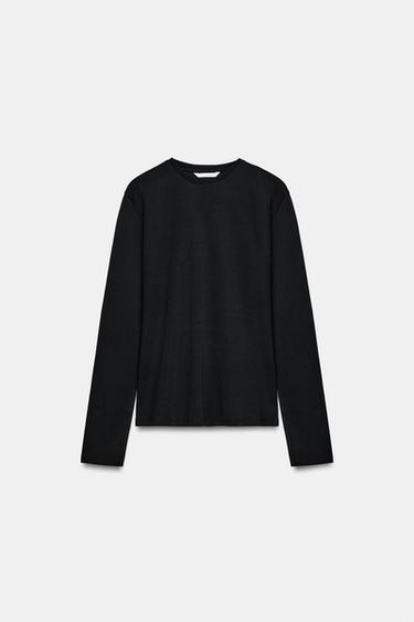 LONG-SLEEVE INTERLOCK T-SHIRT — Black 1