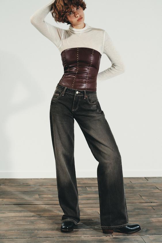 STUDDED FAUX LEATHER BANDEAU TOP