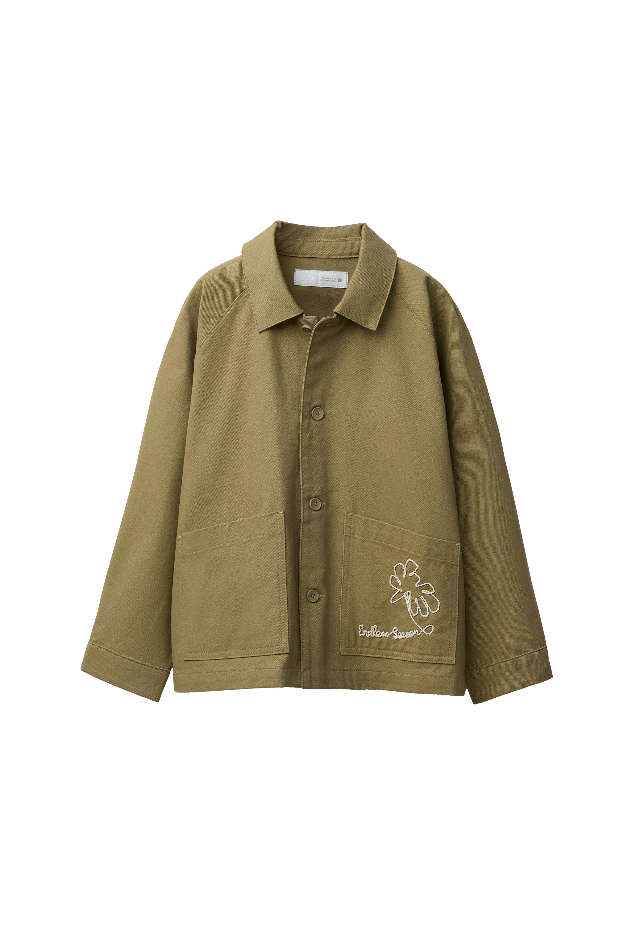 コントラスト刺繍入りシャツジャケット - グリーン | ZARA Japan / 日本