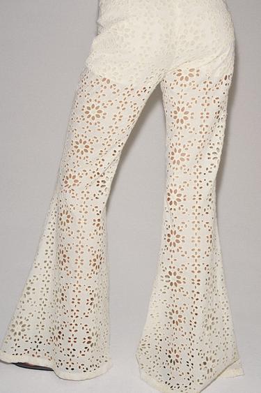 PANTALON ÉVASÉ BRODÉ ZW COLLECTION - Écru de Zara - Image 2