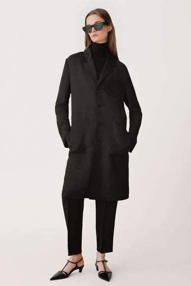 Zara LINEN BLEND STRAIGHT COAT 50TH ANNIVERSARY - Black