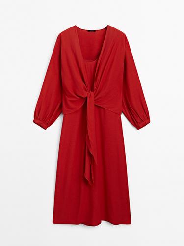 Zara Midi dress with knotted neckline - Red