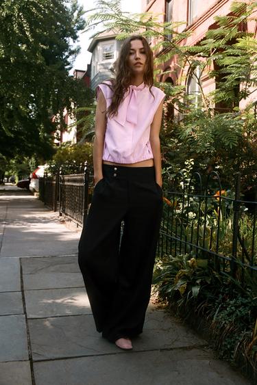 BLUSA LAZO MANGA SISA - Rosa de Zara
