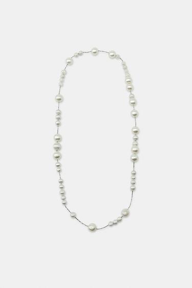METAL CORD FAUX PEARL NECKLACE - 109 by Zara