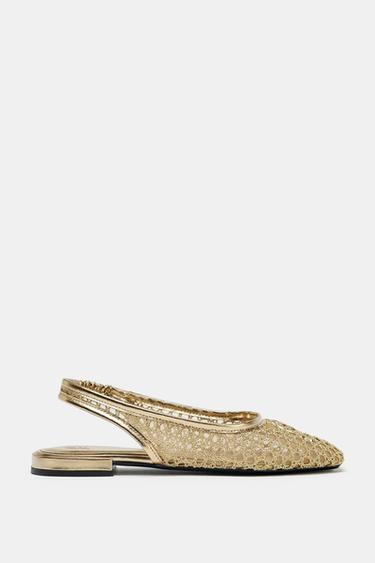 METALLIC-EFFECT BRAIDED SLINGBACKS - Gold by Zara - Image 0