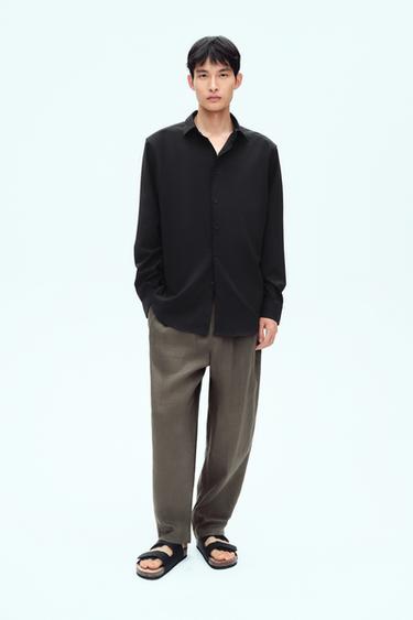 100% LINEN TROUSERS - Brown / Taupe by Zara