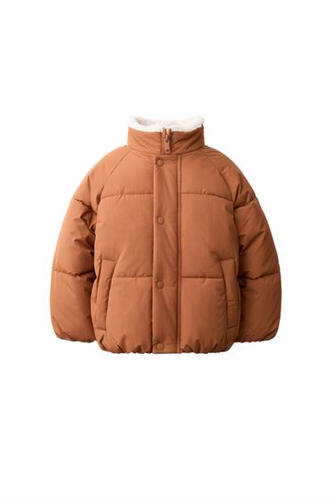 WATER-REPELLENT PADDED JACKET WITH FAUX SHEARLING COLLAR - Ochre by Zara