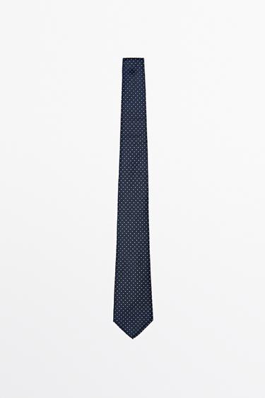 Zara 100% silk polka dot tie - Navy blue - Image 0