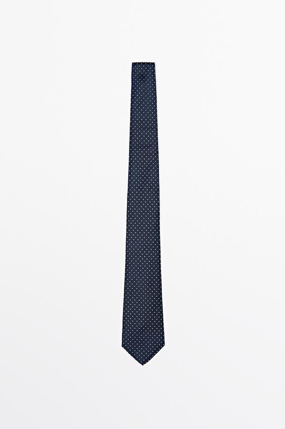 Zara 100% silk polka dot tie - Navy blue - Image 0
