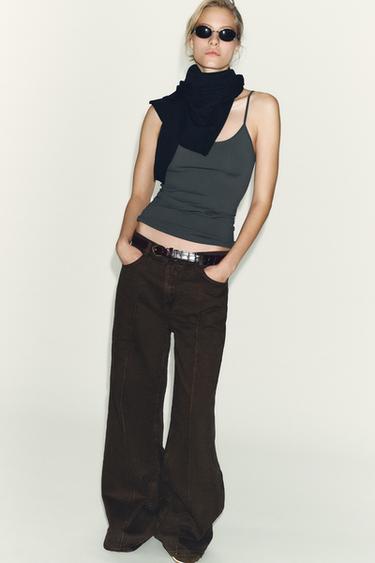 تيشرت بولي أميد بحمالات رفيعة - أخضر رمادي الخاص بـ Zara