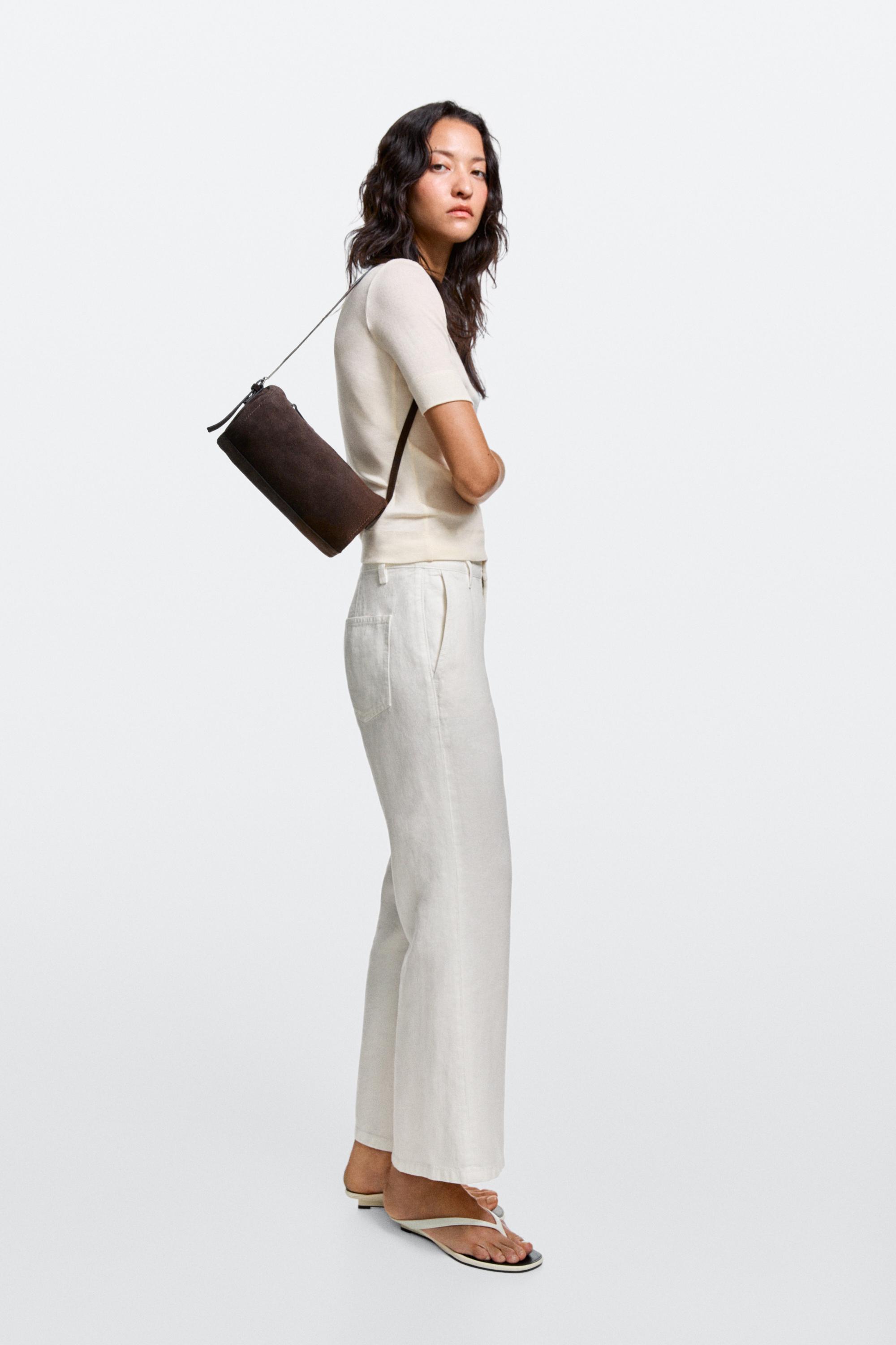 Pantalon flare cropped 100 % lin