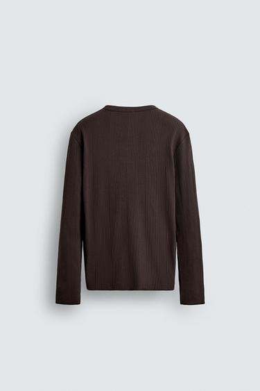 TEXTURED BUTTON-UP COLLAR T-SHIRT - Dark brown by Zara - Image 7