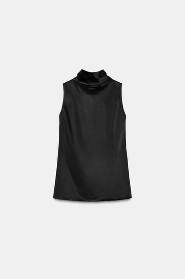 ZW COLLECTION SATIN SLEEVELESS TOP - Black by Zara
