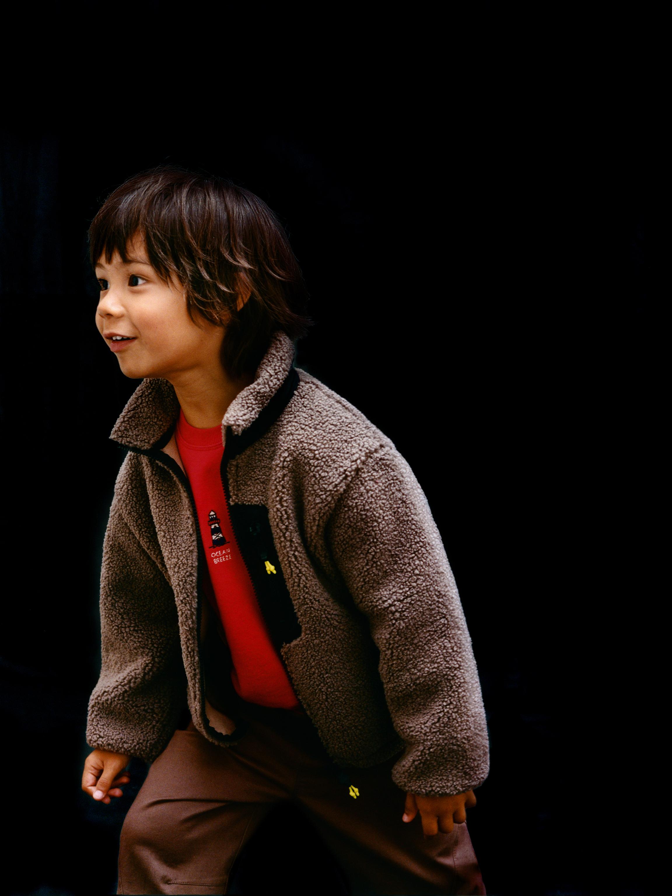 CONTRAST FLEECE JACKET — Brown / Taupe