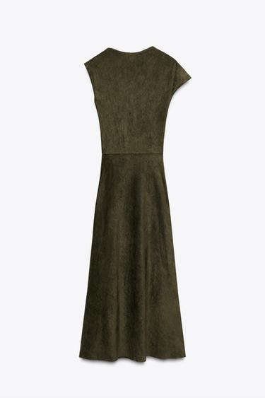 FAUX SUEDE ASYMMETRIC DRESS - Khaki by Zara - Image 4