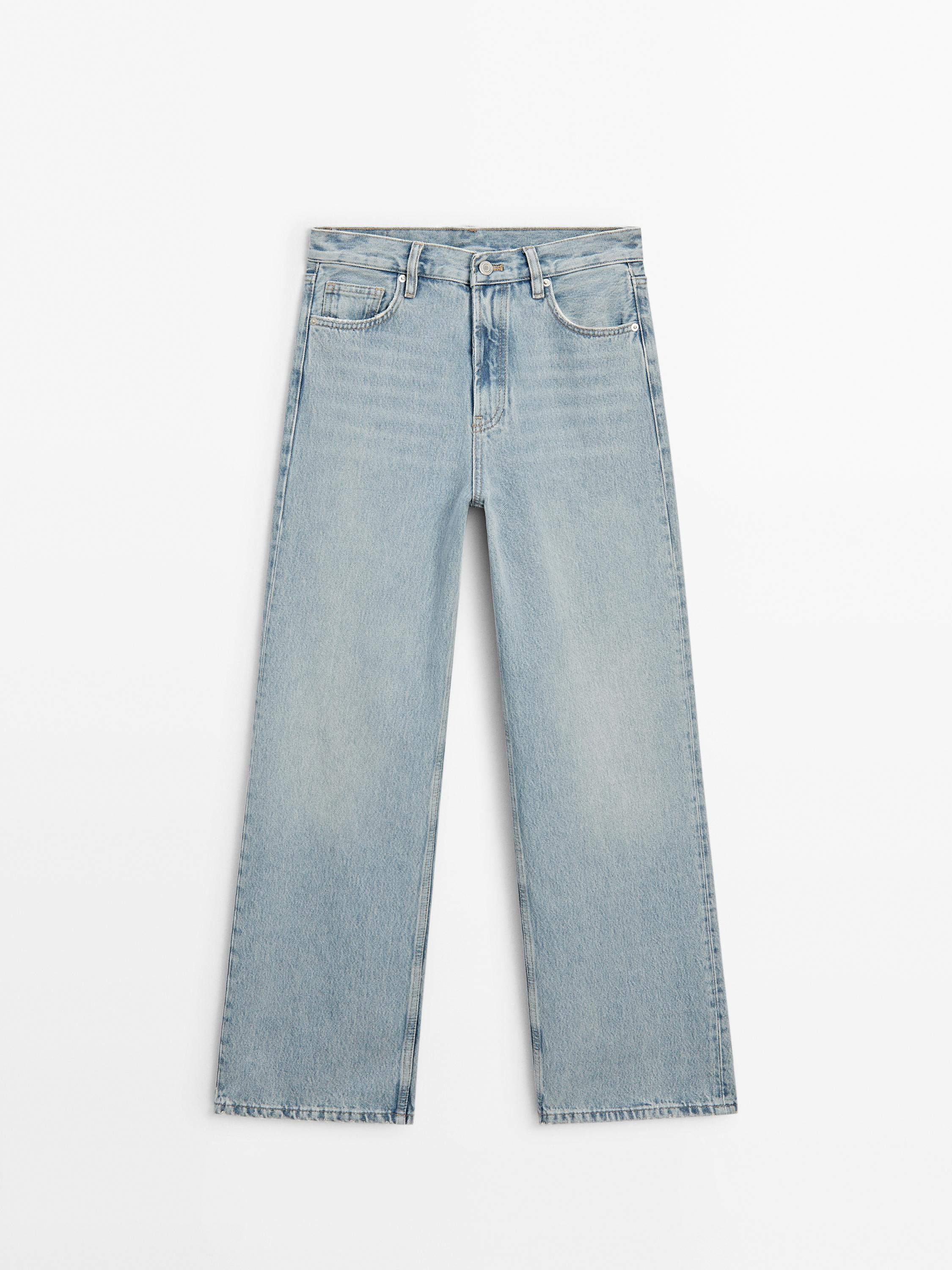 Wide-leg high-waist jeans - Light blue