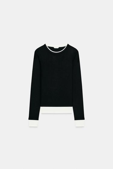 T-SHIRT DOUBLE CONTRASTE - Noir de Zara - Image 4