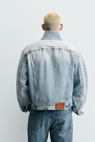 RELAXED FIT DENIM JACKET WITH METAL STUDS - Light blue by Zara - Image 2