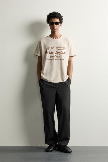 VINTAGE-EFFECT SLOGAN PRINT T-SHIRT - Beige by Zara - Image 0