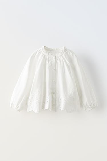 Zara SCHIFFLI LACE EMBROIDERED SHIRT - White