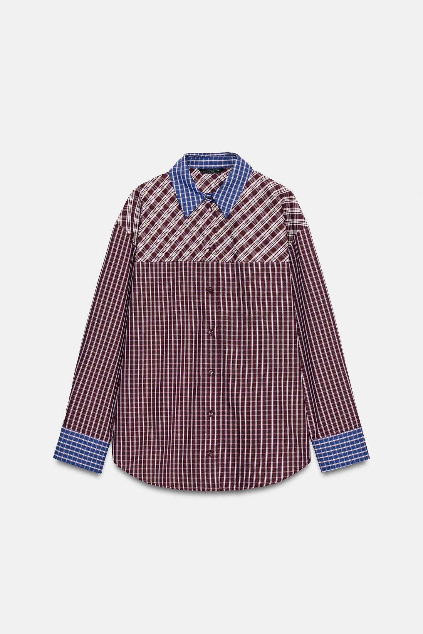 Женская рубашка Zara Patchwork Check, цвет: Разноцветный — фото 2