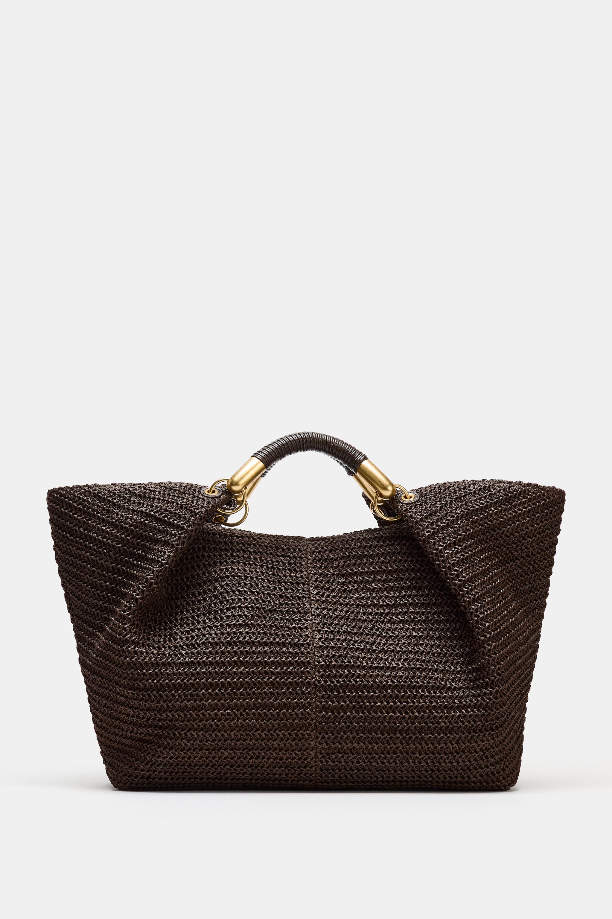 MAXI BRAIDED EFFECT HANDBAG — Brown