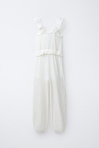 LONG JUMPSUIT WITH RUFFLE TRIM - Ecru by Zara - Image 1