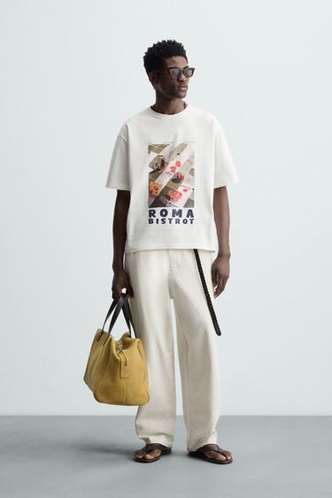 Zara CONTRAST PRINT T-SHIRT - White - Image 0