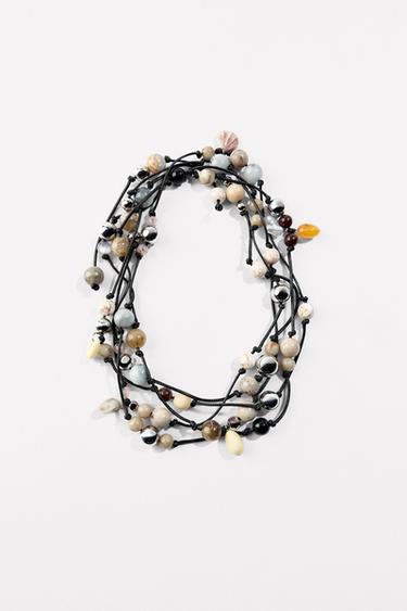 Zara MULTIPOSITION BEADED CORD NECKLACE - Black