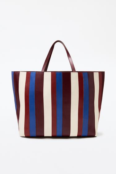 Zara LIMITED EDITION STRIPED LEATHER MAXI SHOPPER - Multi-color