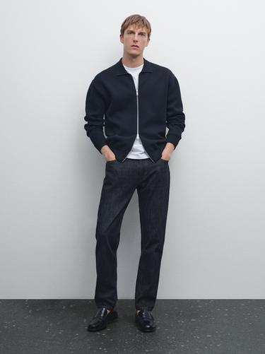 Zara Cotton blend zip-up knit cardigan - Navy blue - Image 0