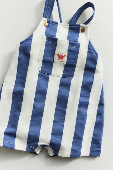 CRAB LABEL STRIPED SHORT DUNGAREES - Bluish by Zara