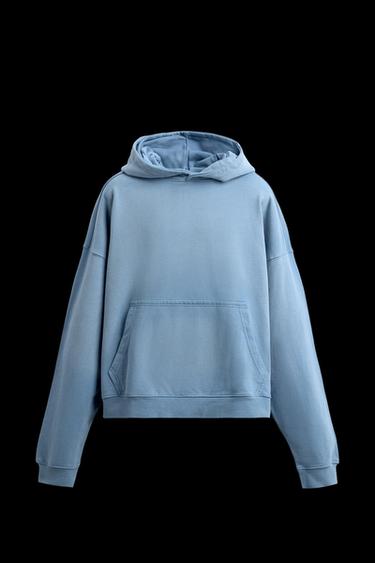 Zara SPRAY WASH HOODIE SWEATSHIRT - Light blue - Image 0