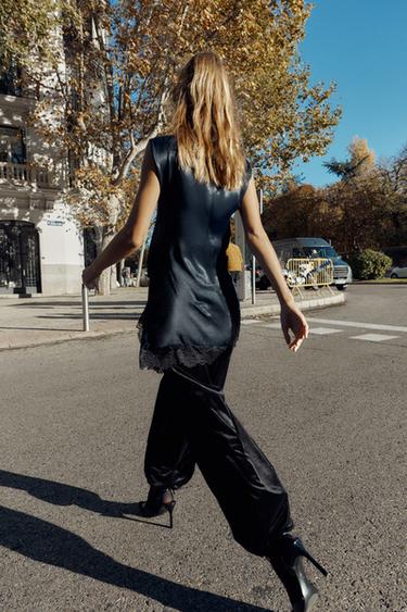 VESTIDO MINI SATINADO COMBINADO ENCAJE - Marino de Zara