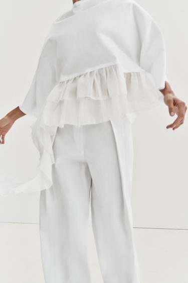 CONTRAST T-SHIRT WITH RUFFLES - White by Zara - Image 2