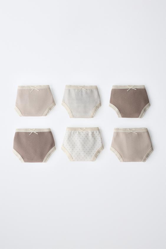 6-14 YEARS / PACK OF SIX STRIPED AND RIBBED BRIEFS - camel by Zara - Image 0