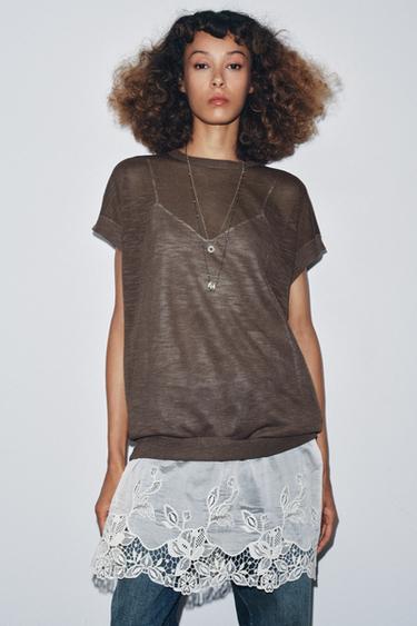 Zara COMBINATION KNIT DRESS - Brown / Taupe